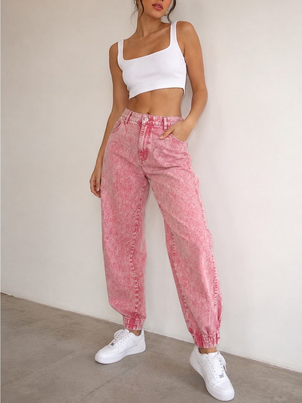 Tommy Jeans Pink Acid Wash High Waisted Denim Jogger Pants 4 Y2K 90s